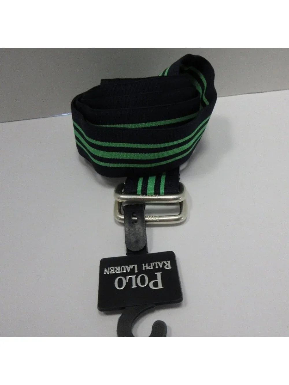 Polo Ralph Lauren Belt XL Green Striped Webbing Double D Ring Casual